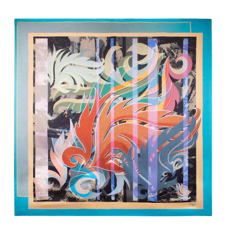 Scarf CROATA Brijuni Classic Limited edition Flora and Fauna Turquoise  Silk 100%  