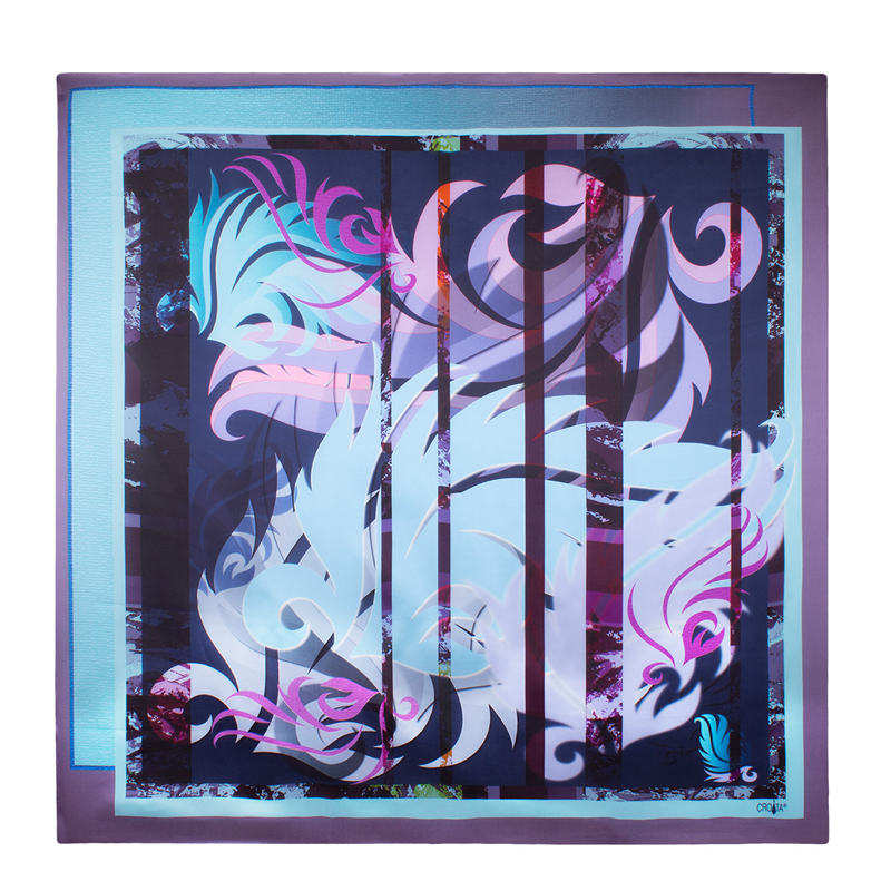 Scarf CROATA Brijuni Classic Limited edition Flora and Fauna Purple  Silk 100%  
