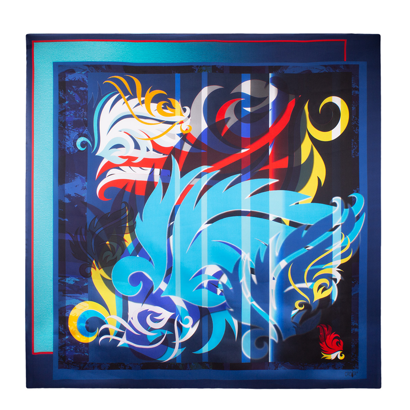 Scarf CROATA Brijuni Classic Limited edition Flora and Fauna Dark blue  Silk 100%  
