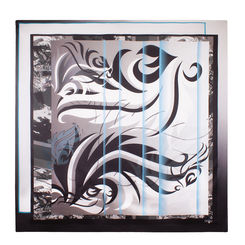 Scarf CROATA Brijuni Classic Limited edition Flora and Fauna Grey  Silk 100%  