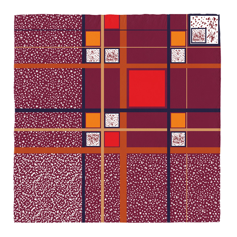Scarf CROATA Brijuni Thematic Limited edition Dalmatian dog Wine red  Silk 100%  