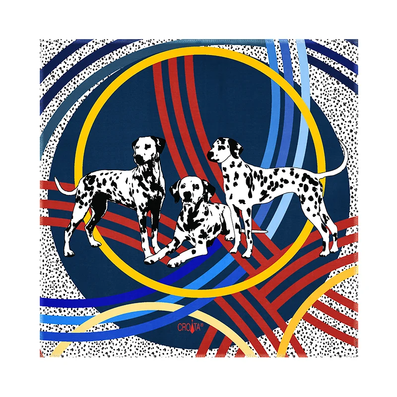 Scarf CROATA Brijuni Thematic  Dalmatian dog Blue  Silk 100%  