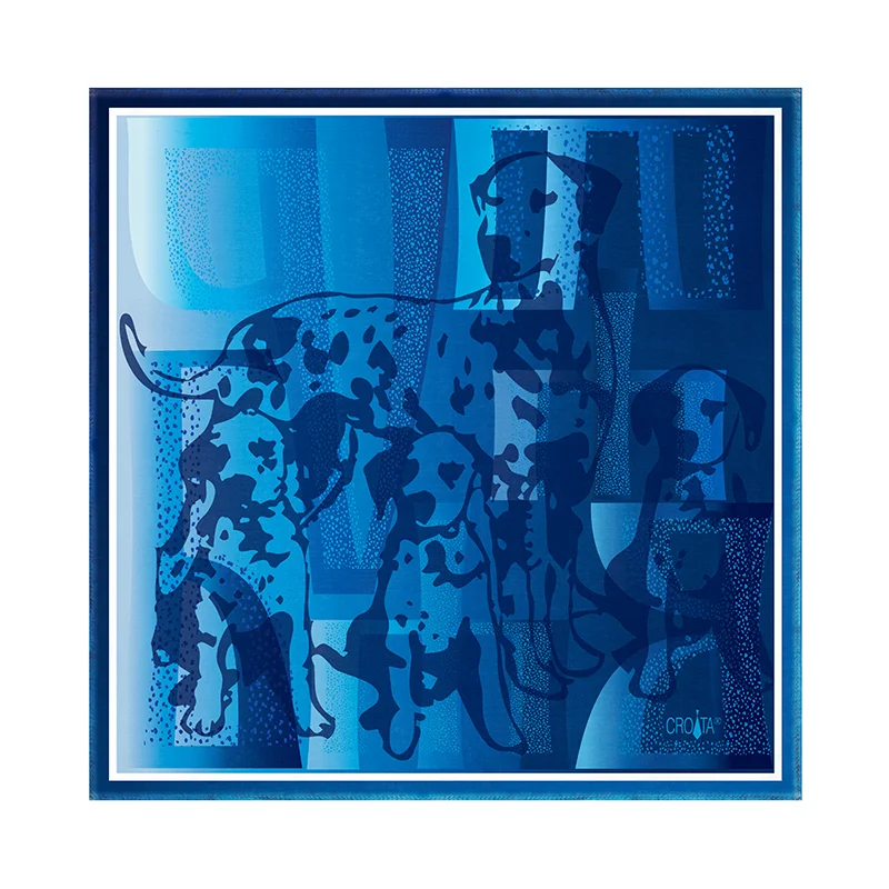 Scarf CROATA Brijuni Thematic  Dalmatian dog Blue  Silk 100%  