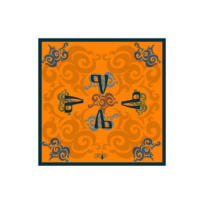 Scarf CROATA Brijuni Thematic  Glagolitic alphabet Orange  Silk 100%  