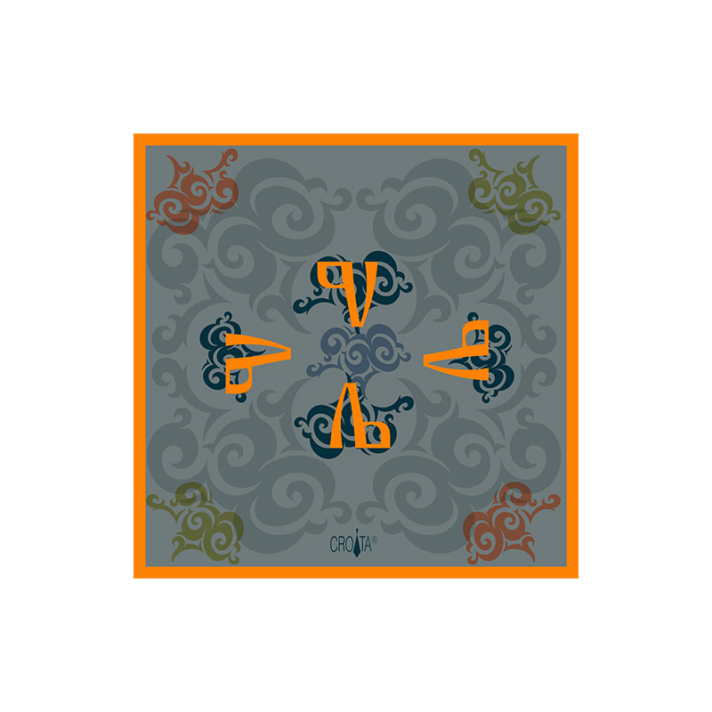 Scarf CROATA Brijuni Thematic  Glagolitic alphabet Orange  Silk 100%  