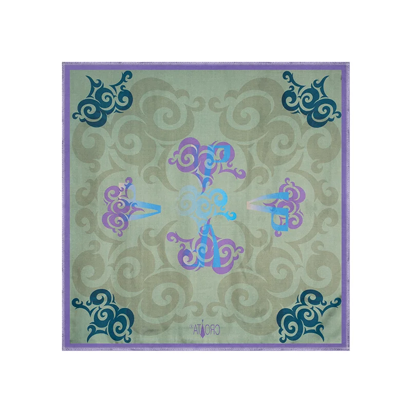 Scarf CROATA Brijuni   Glagolitic alphabet Petroleum  Silk 100%  