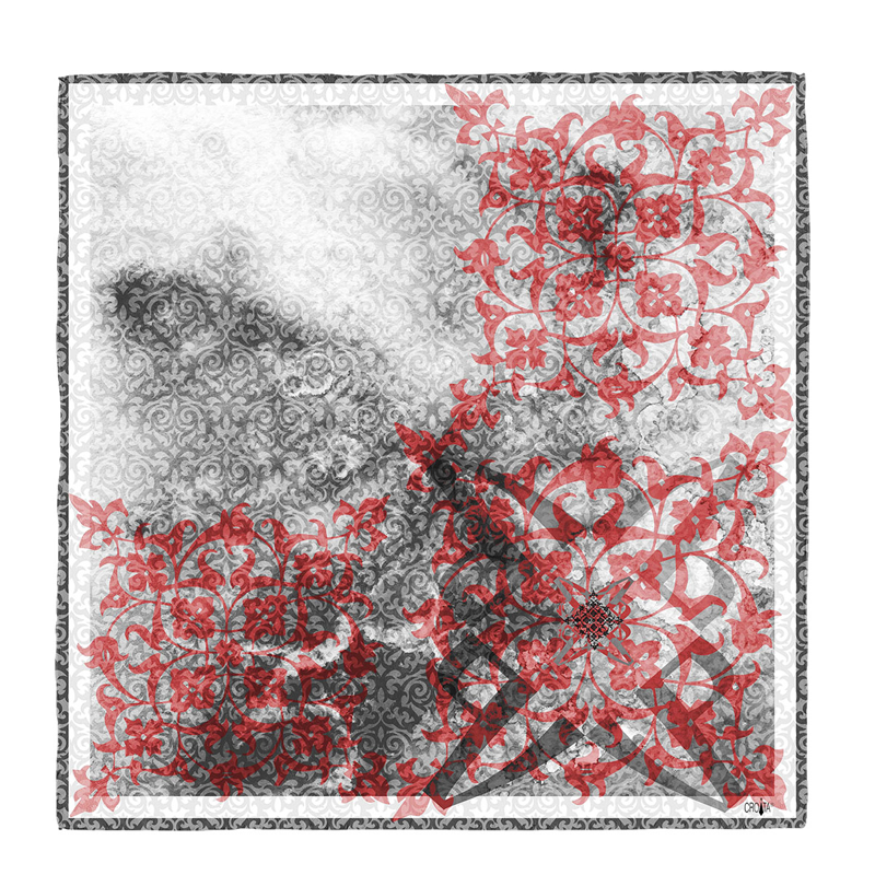 Scarf CROATA Dubrovnik Thematic Scarf, thematic Glagolitic alphabet Grey  Wool 48%, Silk 35%, Cashmere 17%  