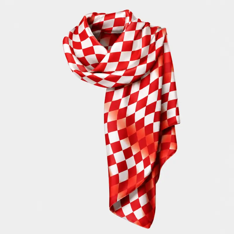 Shawl CROATA Thematic  Squares Red  Silk 100%  