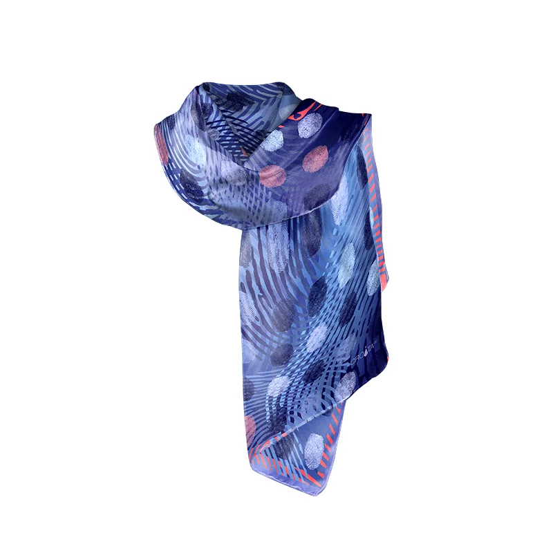 Shawl Thematic  Fingerprints by Ivan Vučetić Blue  Silk 100%  
