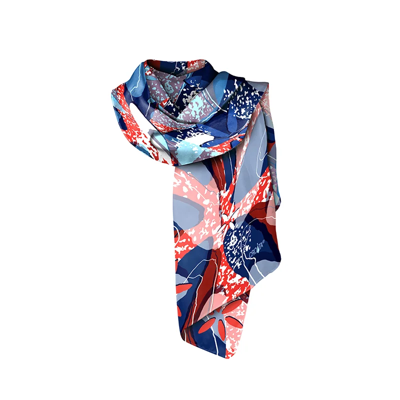 Shawl CROATA Thematic  Water fountain Blue  Silk 100%  