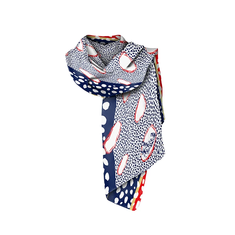 Shawl CROATA Thematic  Dalmatian dog Blue  Silk 100%  