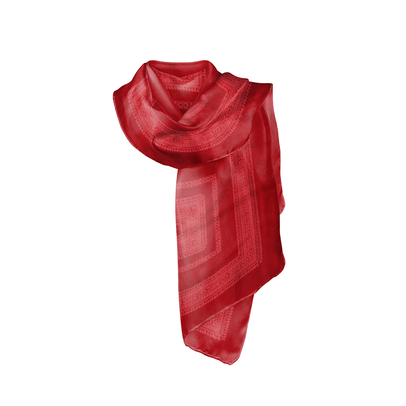 Shawl CROATA Rubec Thematic Shawl, thematic Folk embroidery Red  Silk 100%  