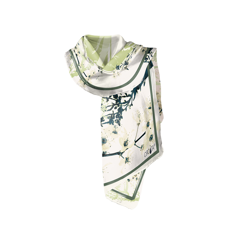Shawl CROATA Classic Shawl, classic Flora and Fauna Green  Silk 100%  