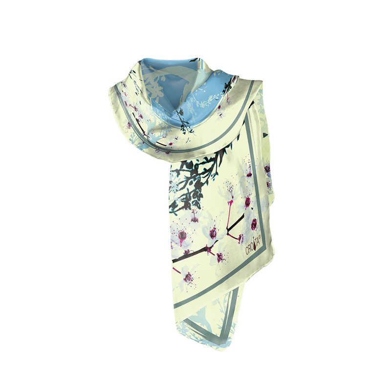 Shawl CROATA Classic Shawl, classic Flora and Fauna Yellow  Silk 100%  