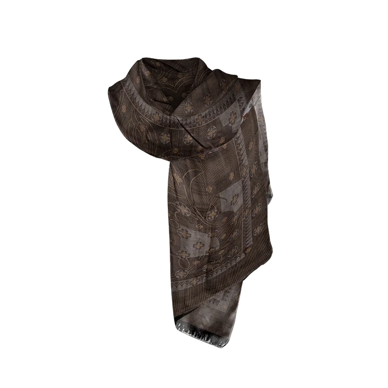 Shawl CROATA Thematic  Flora and Fauna Black  Silk 100%  
