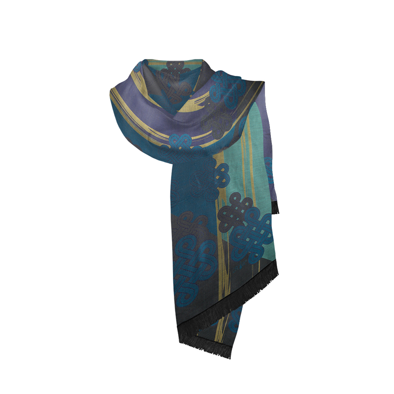 Shawl CROATA Thematic Shawl, thematic Braiding Petroleum  Silk 100%  