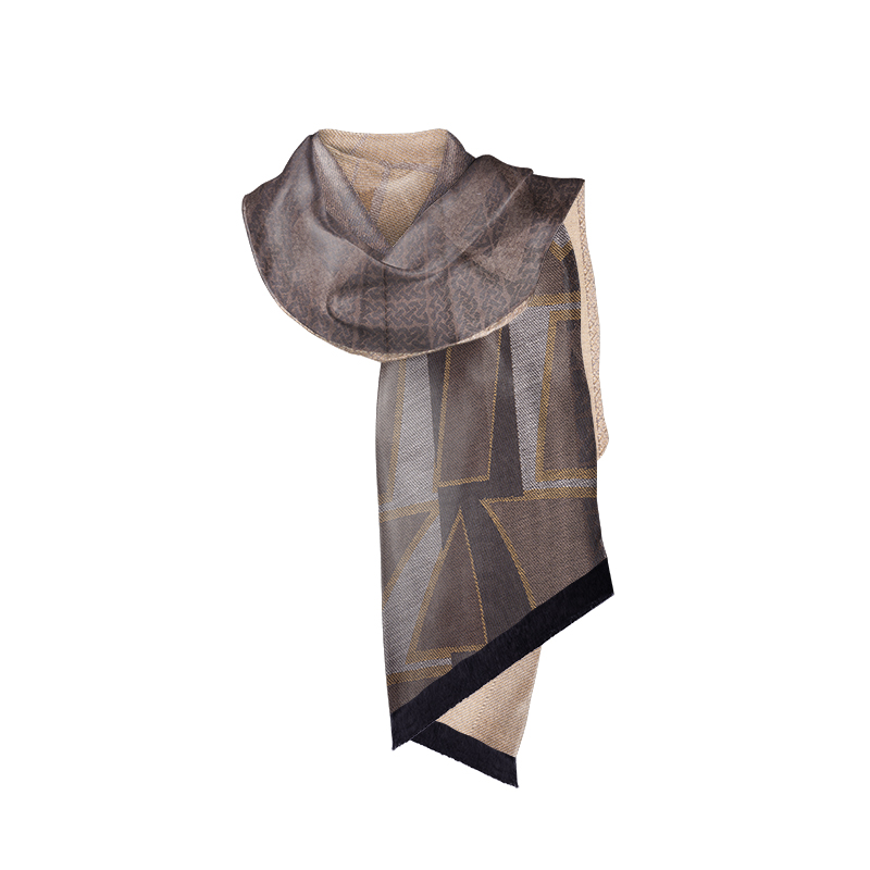 Shawl CROATA Thematic Shawl Braiding and glagolitic alphabet Brown  Silk 100%  