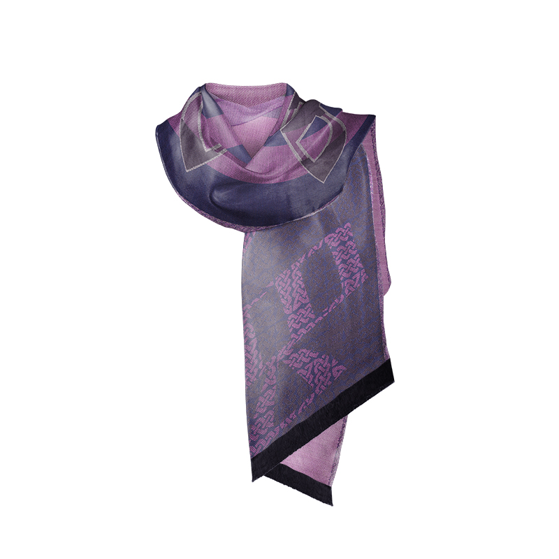Shawl CROATA Thematic Shawl Braiding and glagolitic alphabet Purple  Silk 100%  