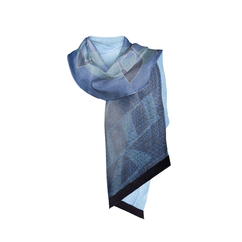 Shawl CROATA Thematic Shawl Braiding and glagolitic alphabet Blue  Silk 100%  