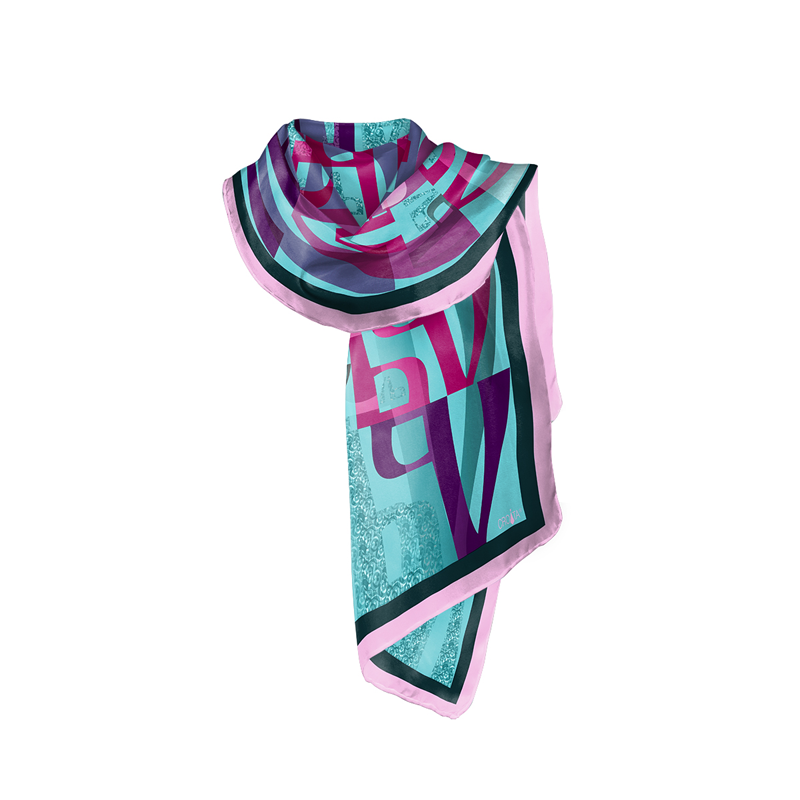 Shawl CROATA Brijuni Thematic Limited edition Glagolitic alphabet Green  Silk 100%  