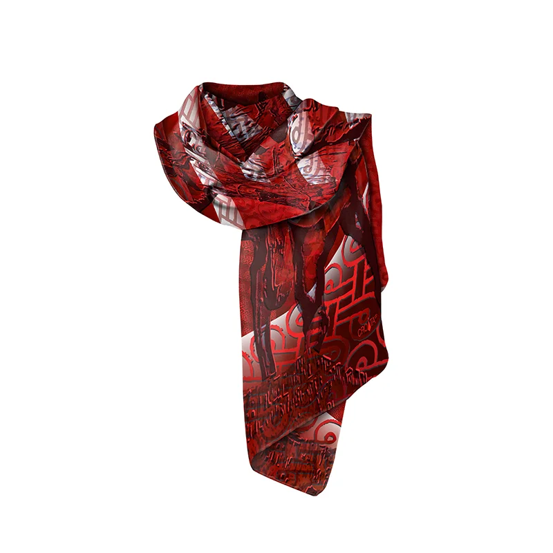 Shawl CROATA Brijuni Thematic   Red  Silk 100%  