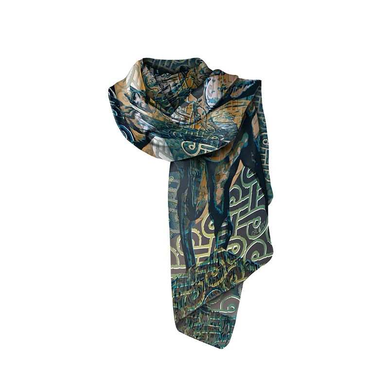 Shawl CROATA Brijuni Thematic   Green  Silk 100%  