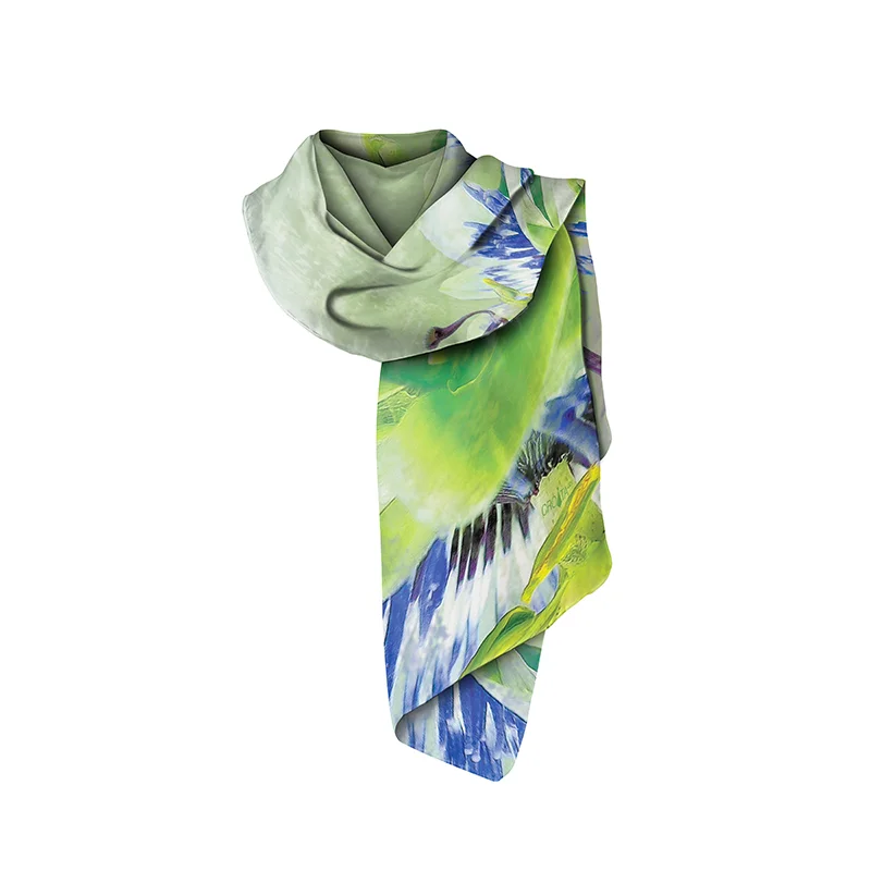 Shawl CROATA Brijuni Thematic  Flora and Fauna Light green  Silk 100%  