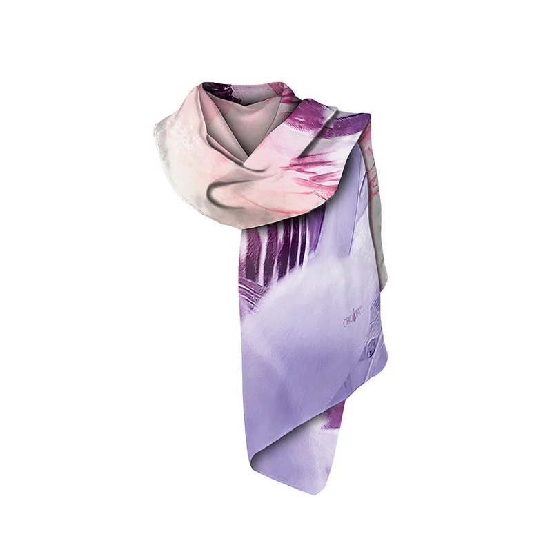 Shawl CROATA Brijuni Thematic  Flora and Fauna Lilac  Silk 100%  