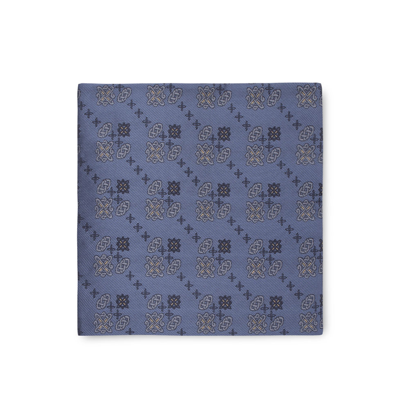 Pocket square CROATA auHRum Thematic Limited edition Braiding Blue  Silk 89%, Metalized silk thread (gold) limited 11%  