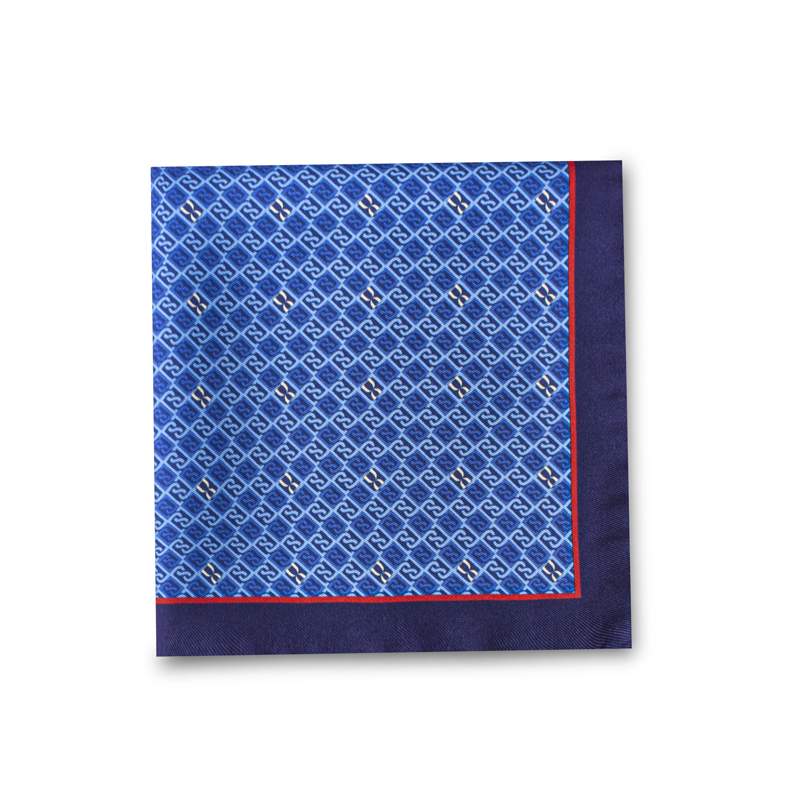Pocket square CROATA Thematic  Braiding and glagolitic alphabet Blue  Silk 100%  