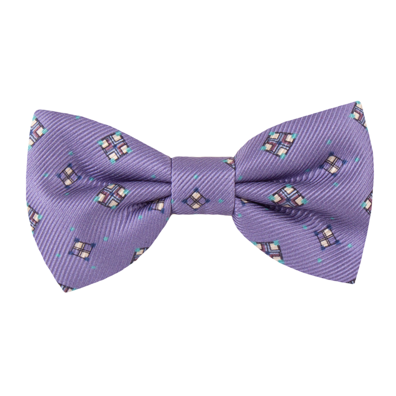 Bow tie CROATA Classic Pre-tied bow tie Squares Lilac  Silk 100%  