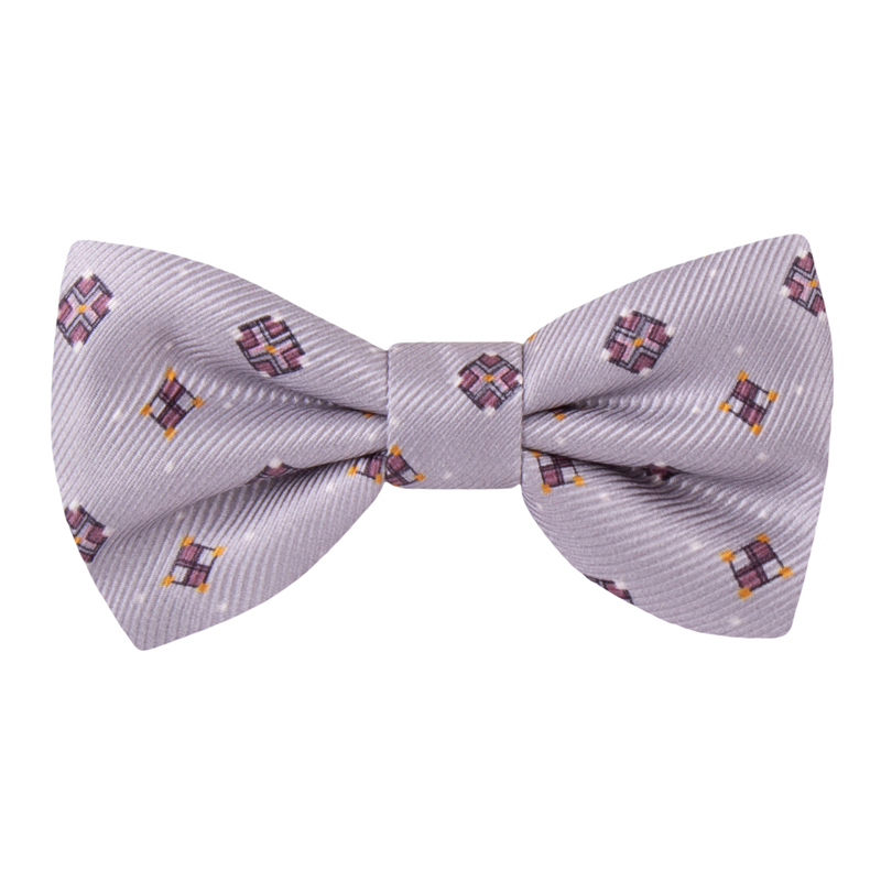 Bow tie CROATA Classic Pre-tied bow tie Squares Light grey  Silk 100%  