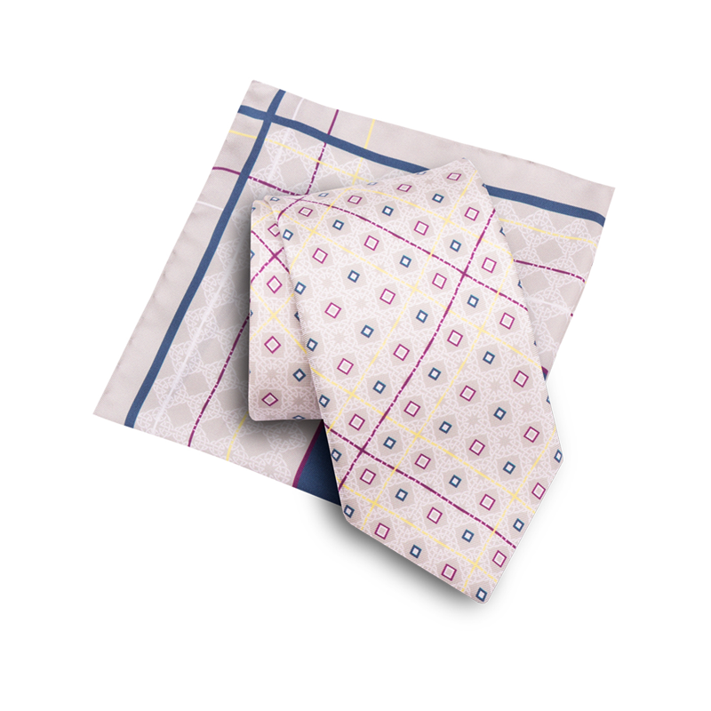 Cravat and pocket square set CROATA Clasicum Thematic  Braiding Beige  Silk 100%  