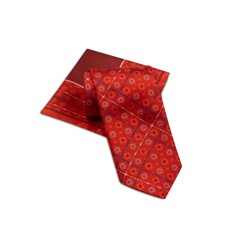 Cravat and pocket square set Thematic Set of 2 products Braiding Red  Silk 100%  