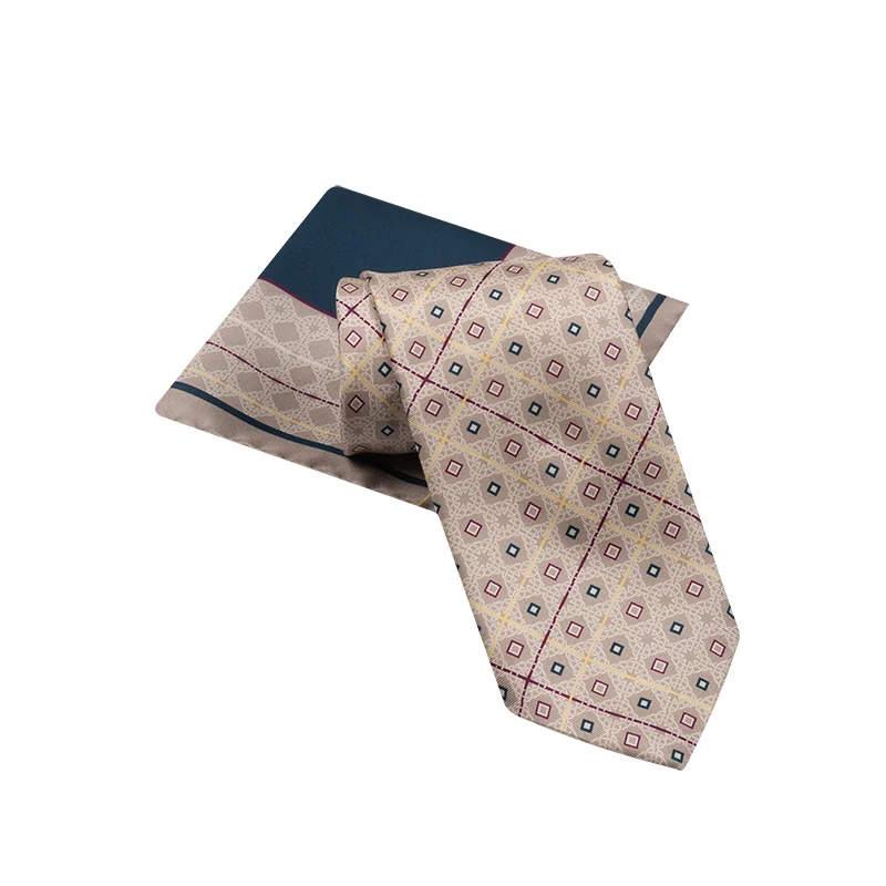 Cravat and pocket square set Thematic  Braiding Beige  Silk 100%  