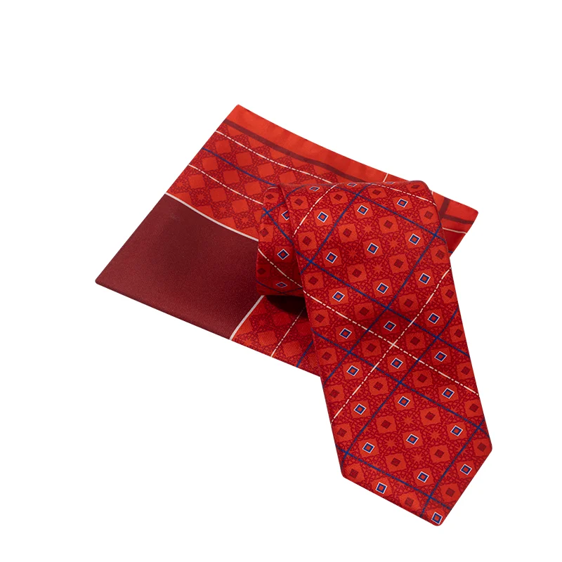 Cravat and pocket square set Thematic Set of 2 products Braiding Red  Silk 100%  