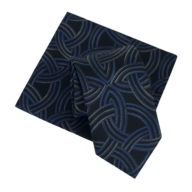 Cravat and pocket square set Thematic Set of 2 products Braiding Dark blue  Silk 100%  