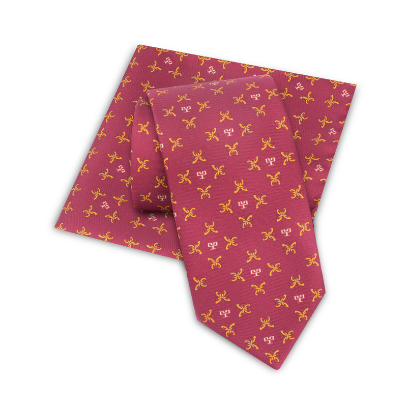 Cravat and pocket square set CROATA 7 Thematic Limited edition Braiding and glagolitic alphabet Red  Silk 100%  