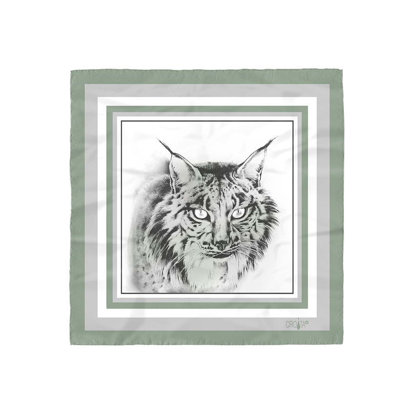 Small scarf CROATA Thematic Scarf, thematic Lynx Green  Silk 100%  