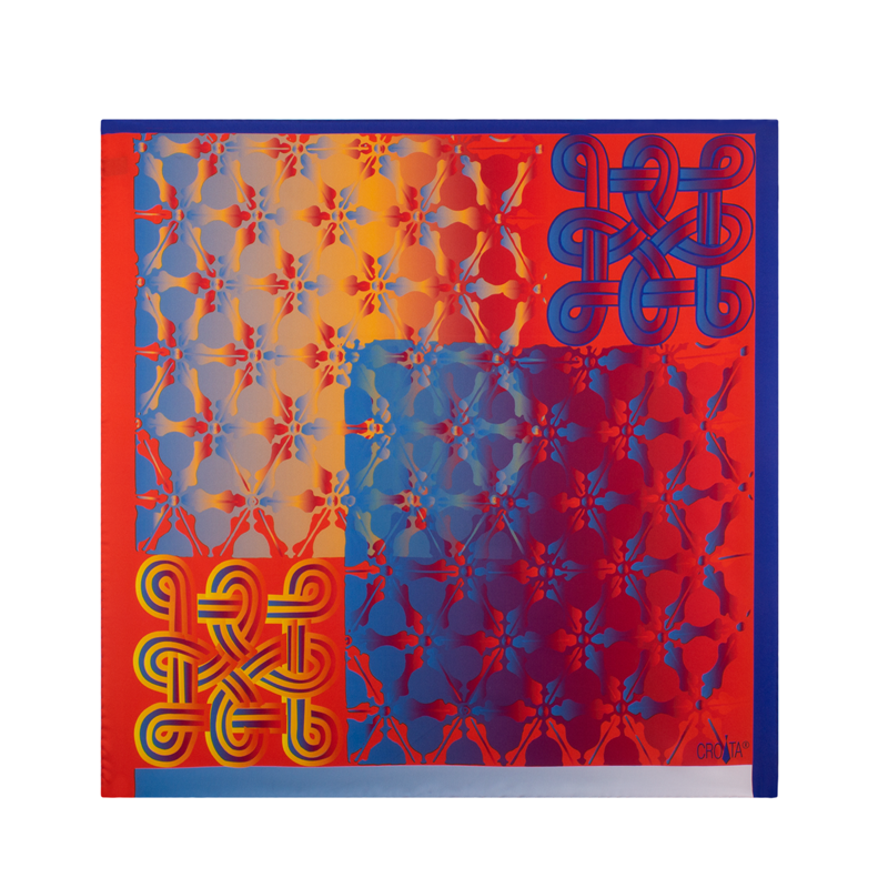 Small scarf CROATA Thematic Scarf, thematic Braiding Blue  Silk 100%  