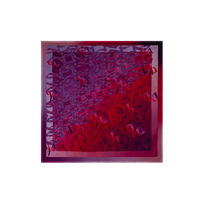 Small scarf Thematic  Glagolitic alphabet Magenta  Silk 100%  