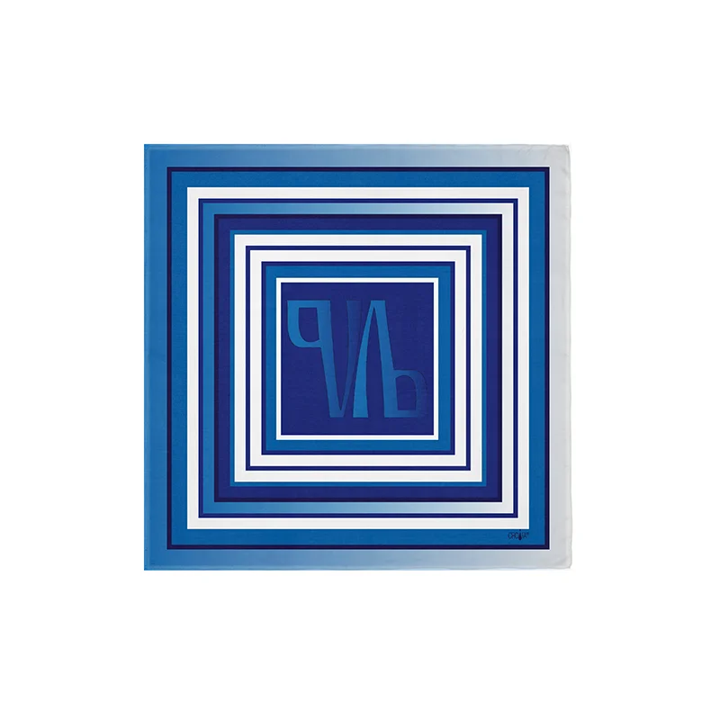 Small scarf CROATA Thematic  Glagolitic alphabet Blue  Silk 100%  