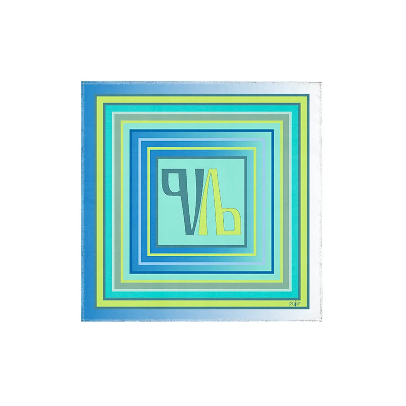 Small scarf CROATA Thematic  Glagolitic alphabet Green  Silk 100%  