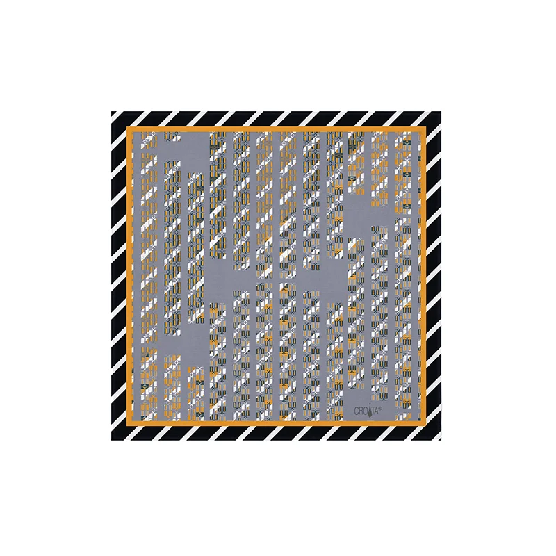 Small scarf CROATA Thematic  Glagolitic alphabet Grey  Silk 100%  