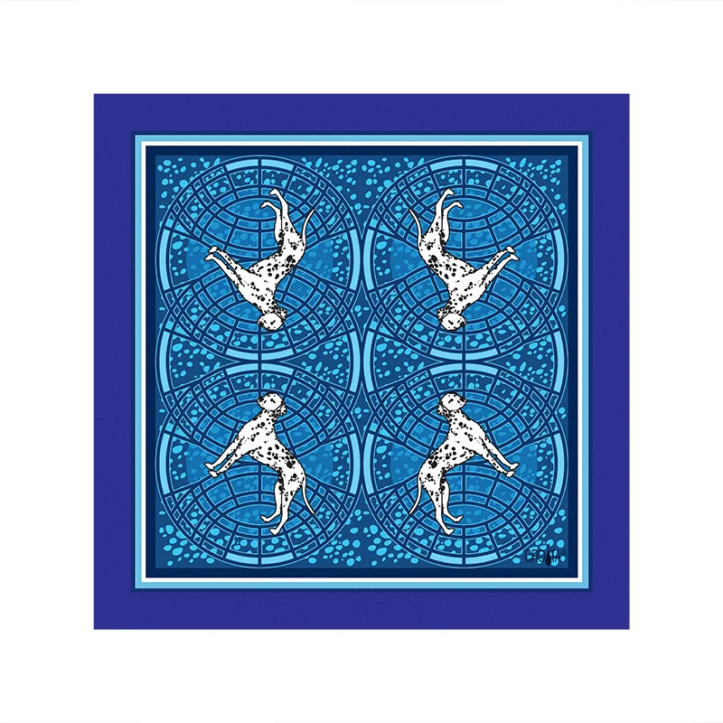Small scarf CROATA Thematic  Dalmatian dog Blue  Silk 100%  