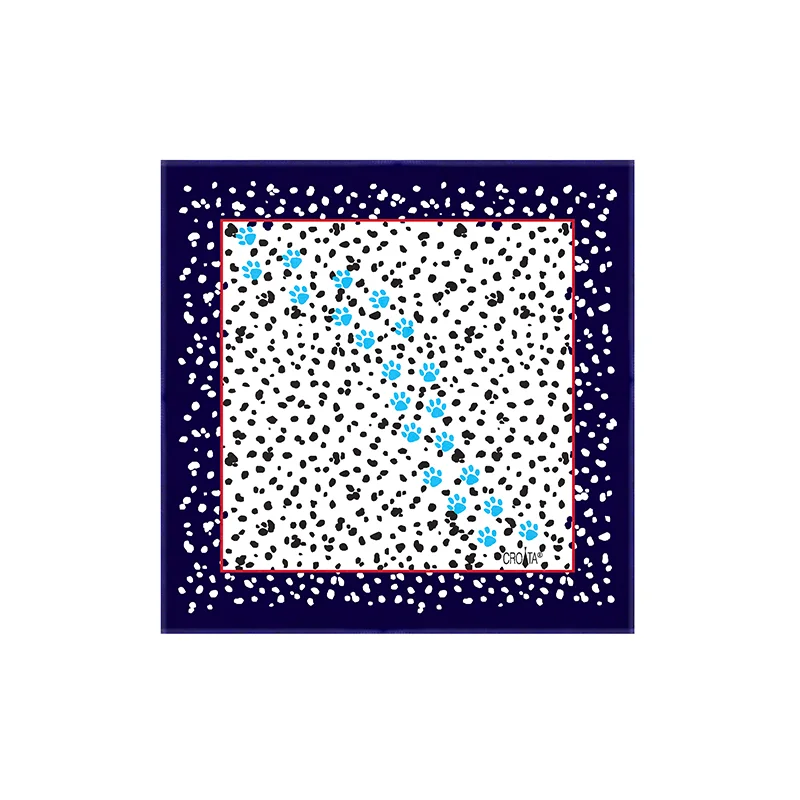 Small scarf CROATA Thematic  Dalmatian dog Blue  Silk 100%  