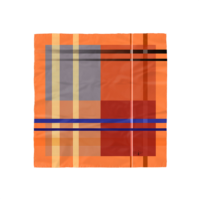 Small scarf CROATA Classic Scarf, classic Squares Orange  Silk 100%  
