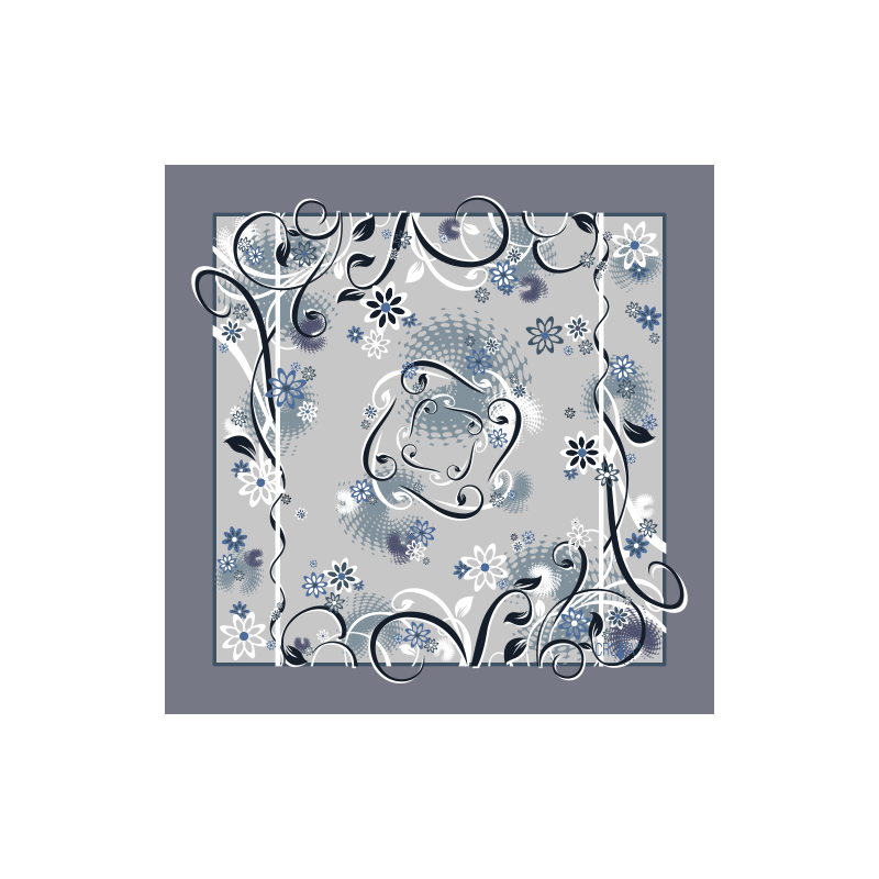 Small scarf CROATA Classic Scarf, classic Flora and Fauna Grey  Silk 100%  