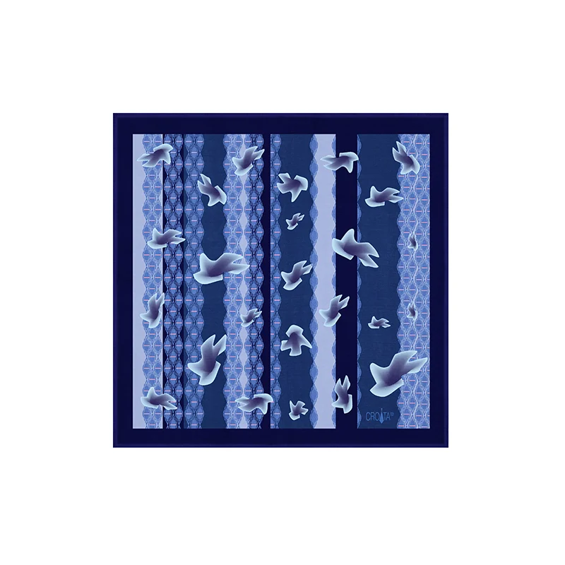 Small scarf CROATA Classic  Flora and Fauna Light blue  Silk 100%  