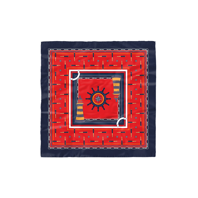 Small scarf Souvenir Thematic Scarf, thematic Sea motif Red  Silk 100%  